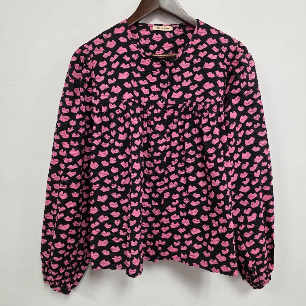 Stella Nova Anthropologie Heda Blouse Size M 38 Top Lips‎ Button Up Oversized